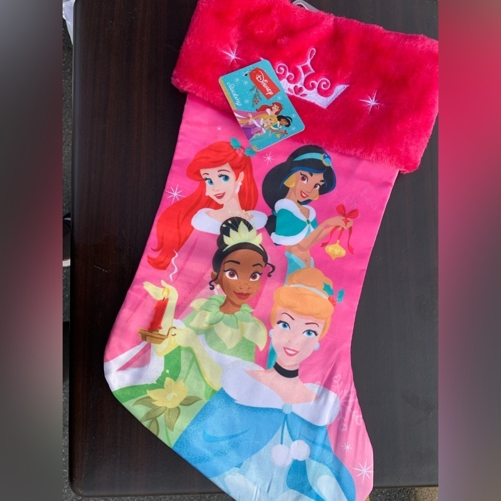 NWT Disney Princess Pink Holiday Themed Christmas Stocking Gift Girls Home Y2K